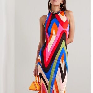 Emilio Pucci ruffled printed stretch mesh midi dress